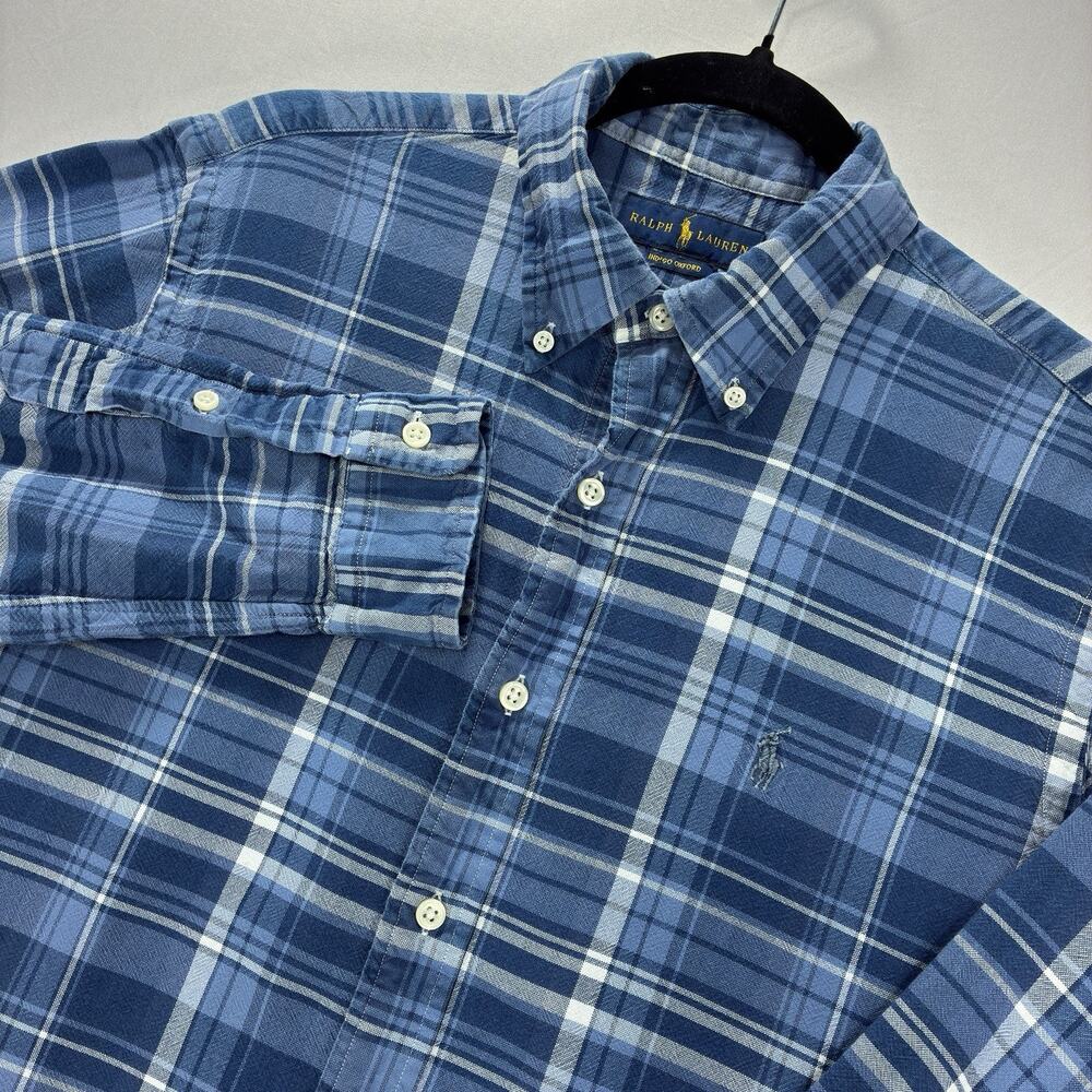 Ralph Lauren Men’s M Indigo Oxford Blue Plaid Button Down Long Sleeve Shirt